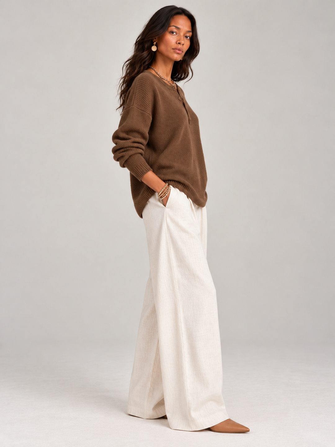 Helen™ | Knit Jumper with Henley Buttons