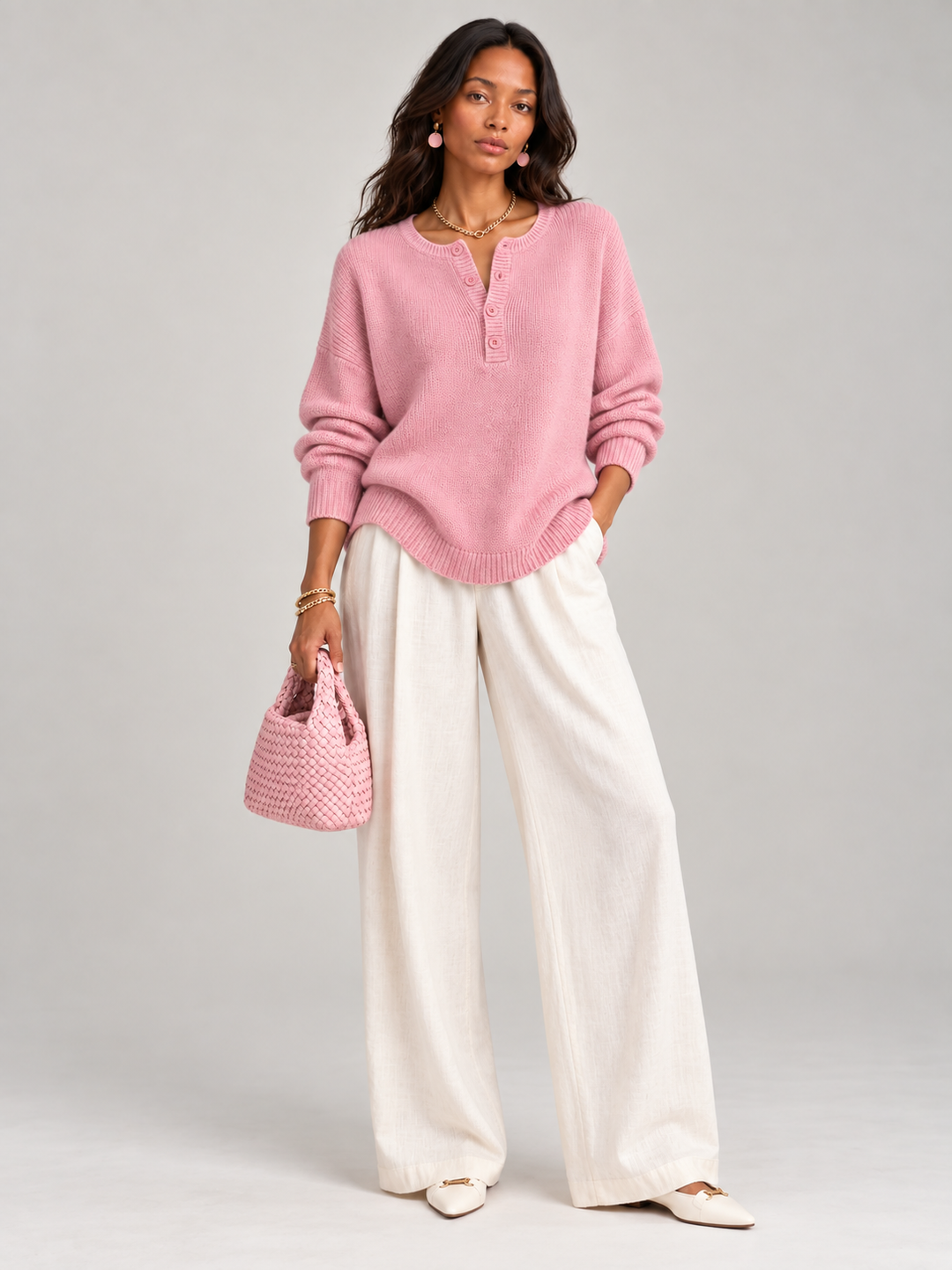 Helen™ | Knit Jumper with Henley Buttons
