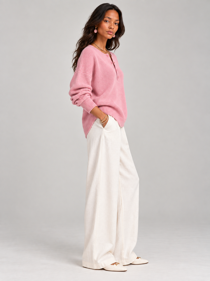 Helen™ | Knit Jumper with Henley Buttons