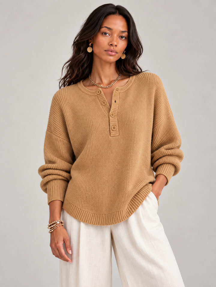 Helen™ | Knit Jumper with Henley Buttons