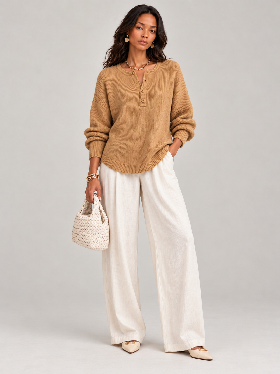 Helen™ | Knit Jumper with Henley Buttons