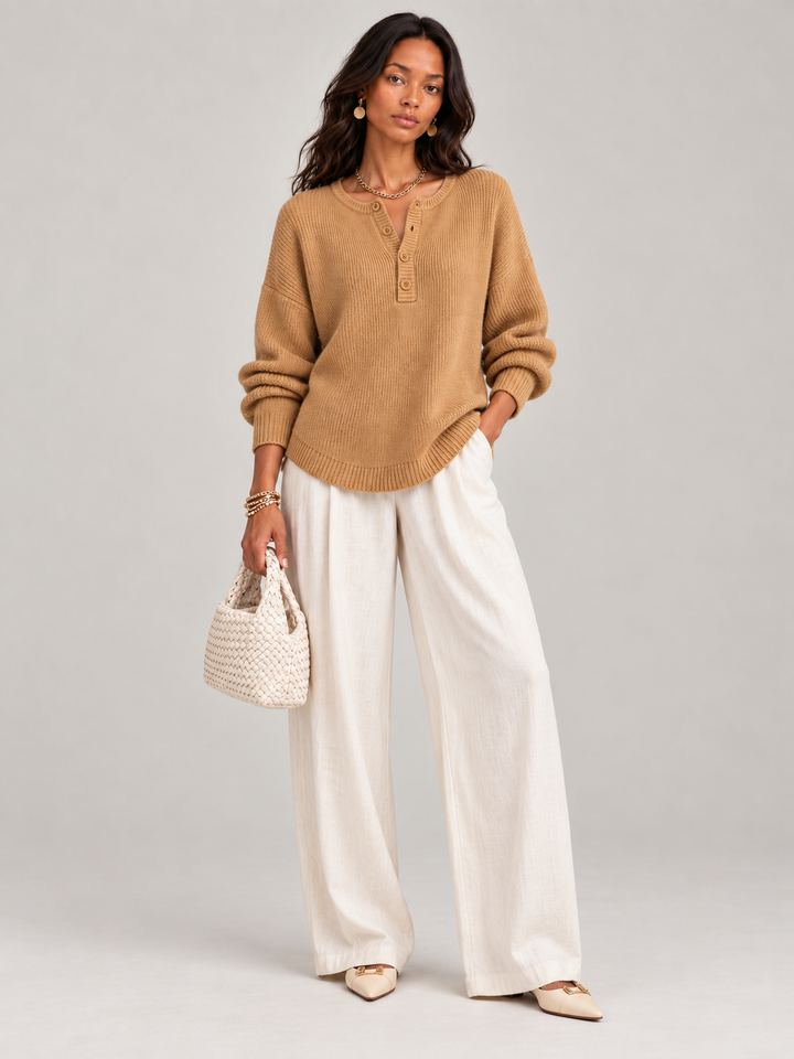 Helen™ | Knit Jumper with Henley Buttons