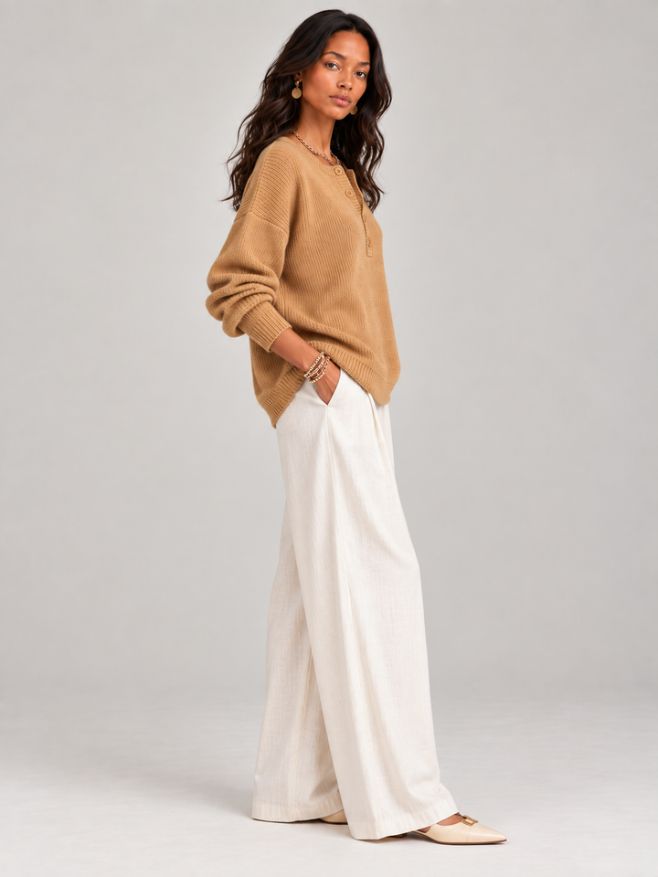Helen™ | Knit Jumper with Henley Buttons