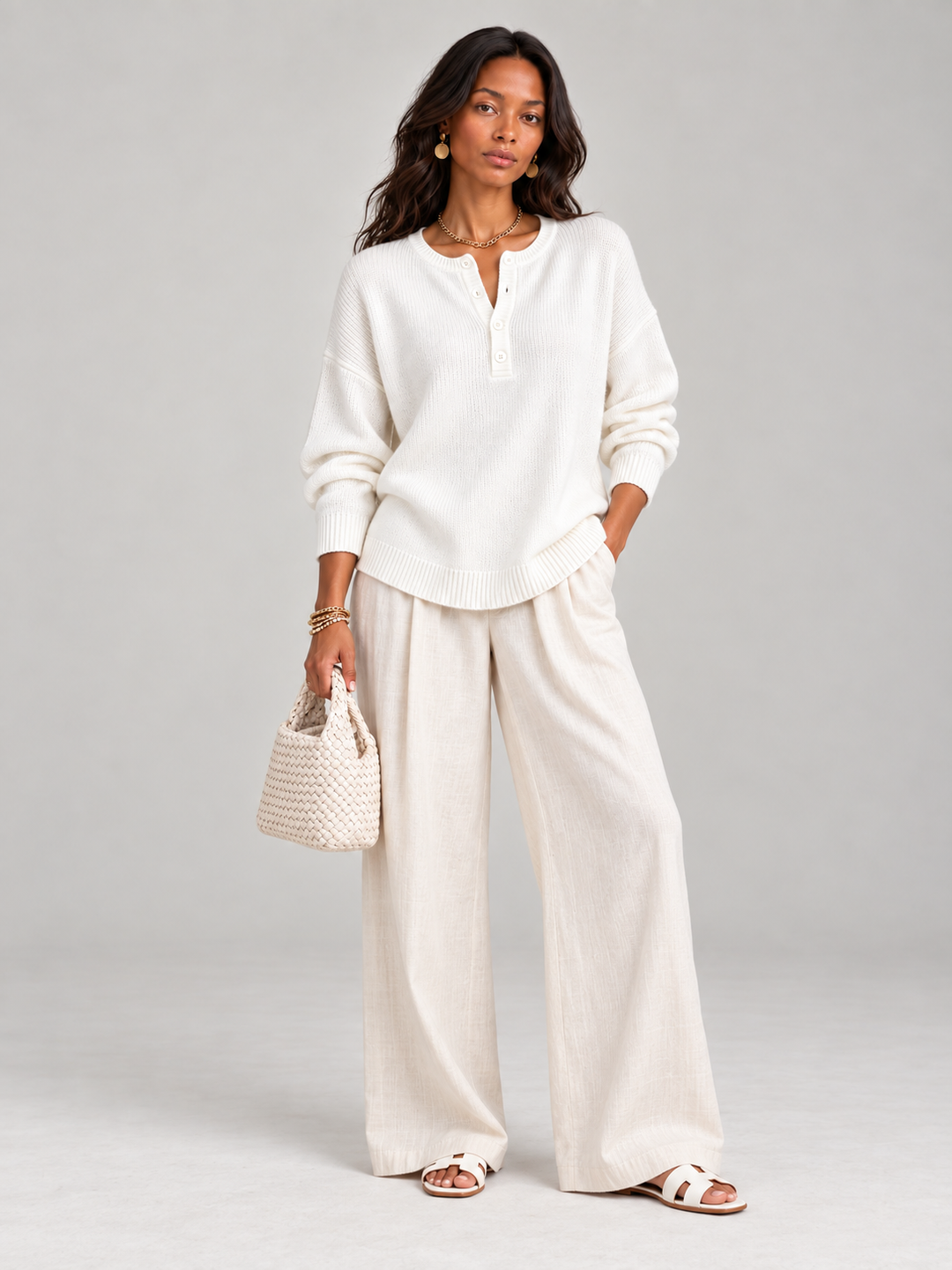 Helen™ | Knit Jumper with Henley Buttons