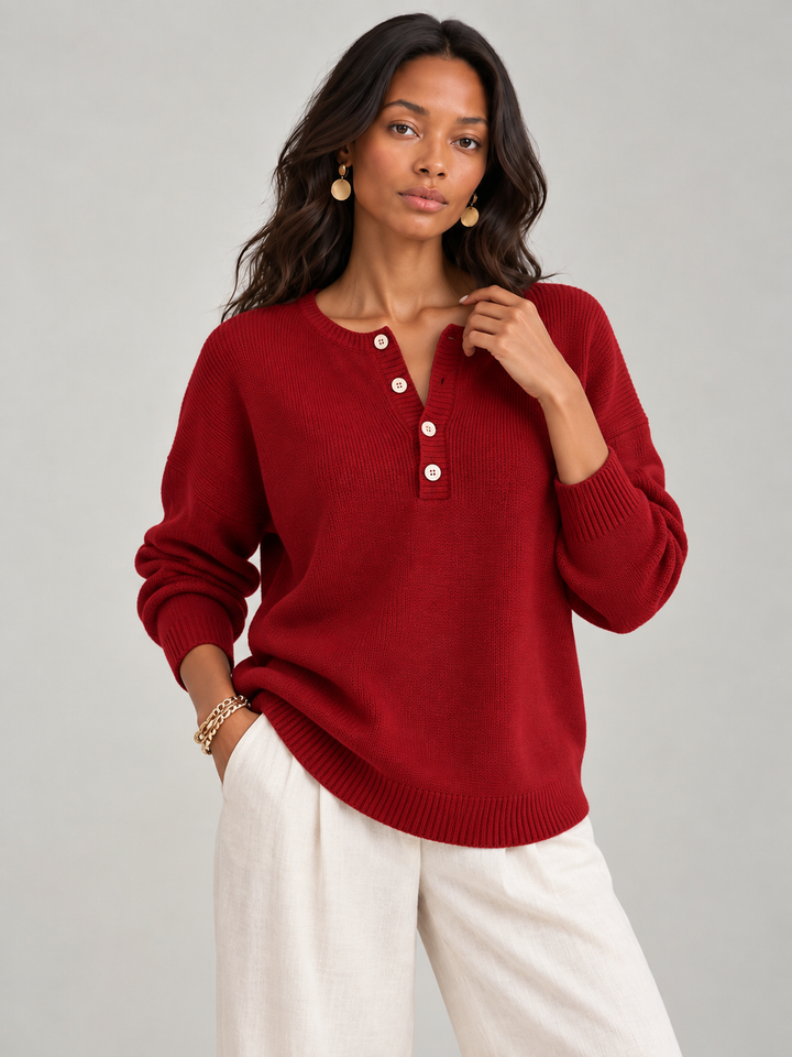 Helen™ | Knit Jumper with Henley Buttons