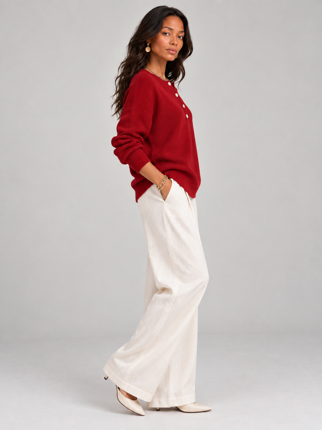 Helen™ | Knit Jumper with Henley Buttons