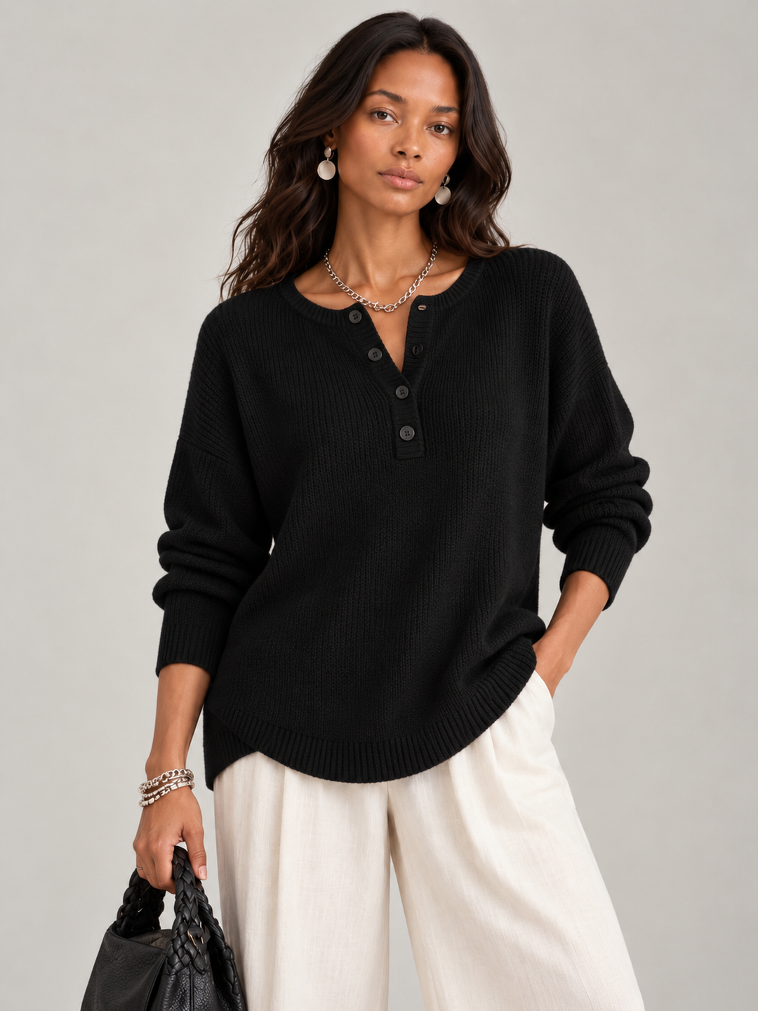 Helen™ | Knit Jumper with Henley Buttons