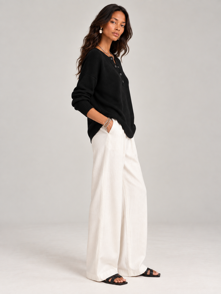Helen™ | Knit Jumper with Henley Buttons