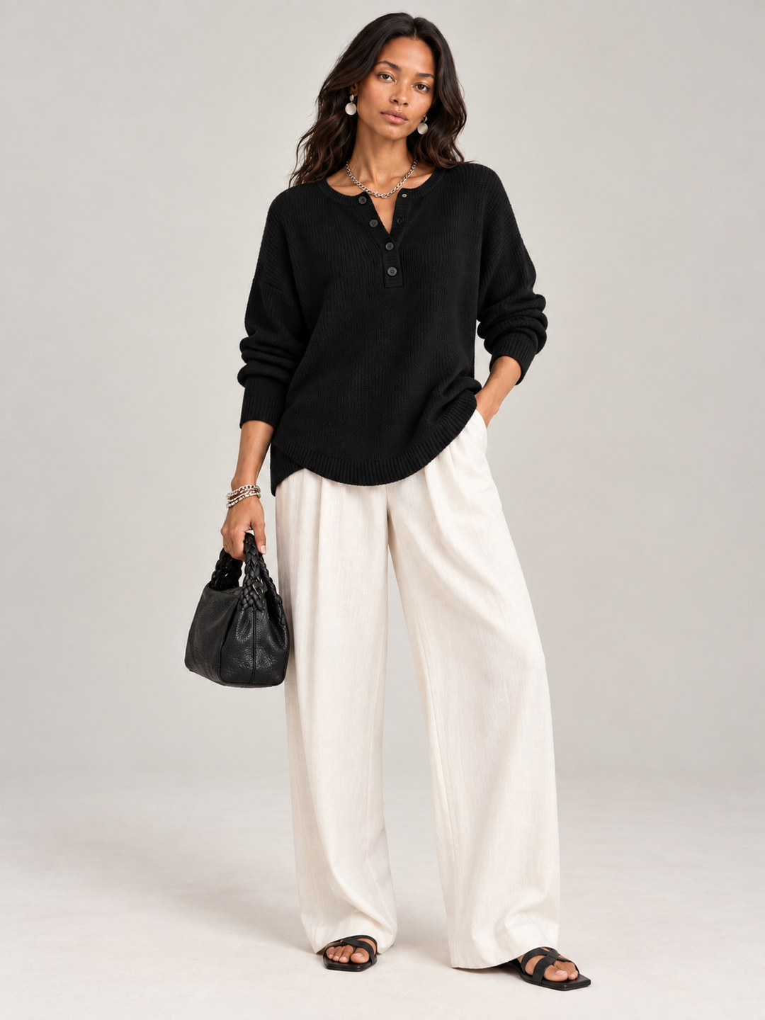 Helen™ | Knit Jumper with Henley Buttons