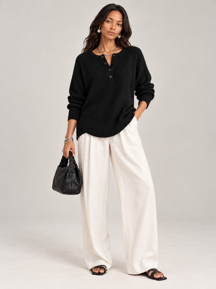 Helen™ | Knit Jumper with Henley Buttons