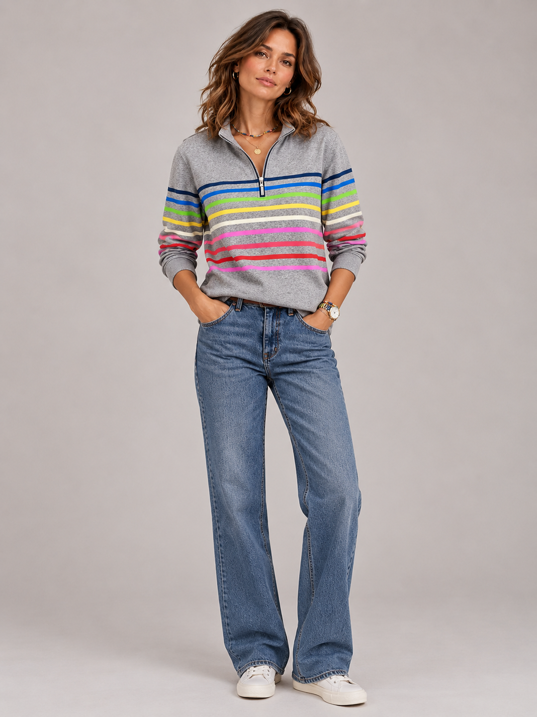 Emily™ | Striped Jumper with Zip Collar