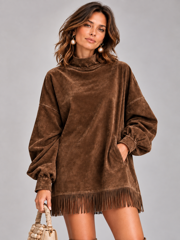 Eliza™ | Oversized High-Neck Jumper with Fringe Detail