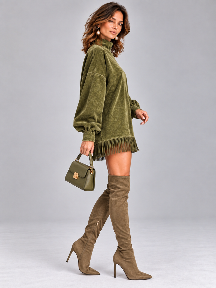 Eliza™ | Oversized High-Neck Jumper with Fringe