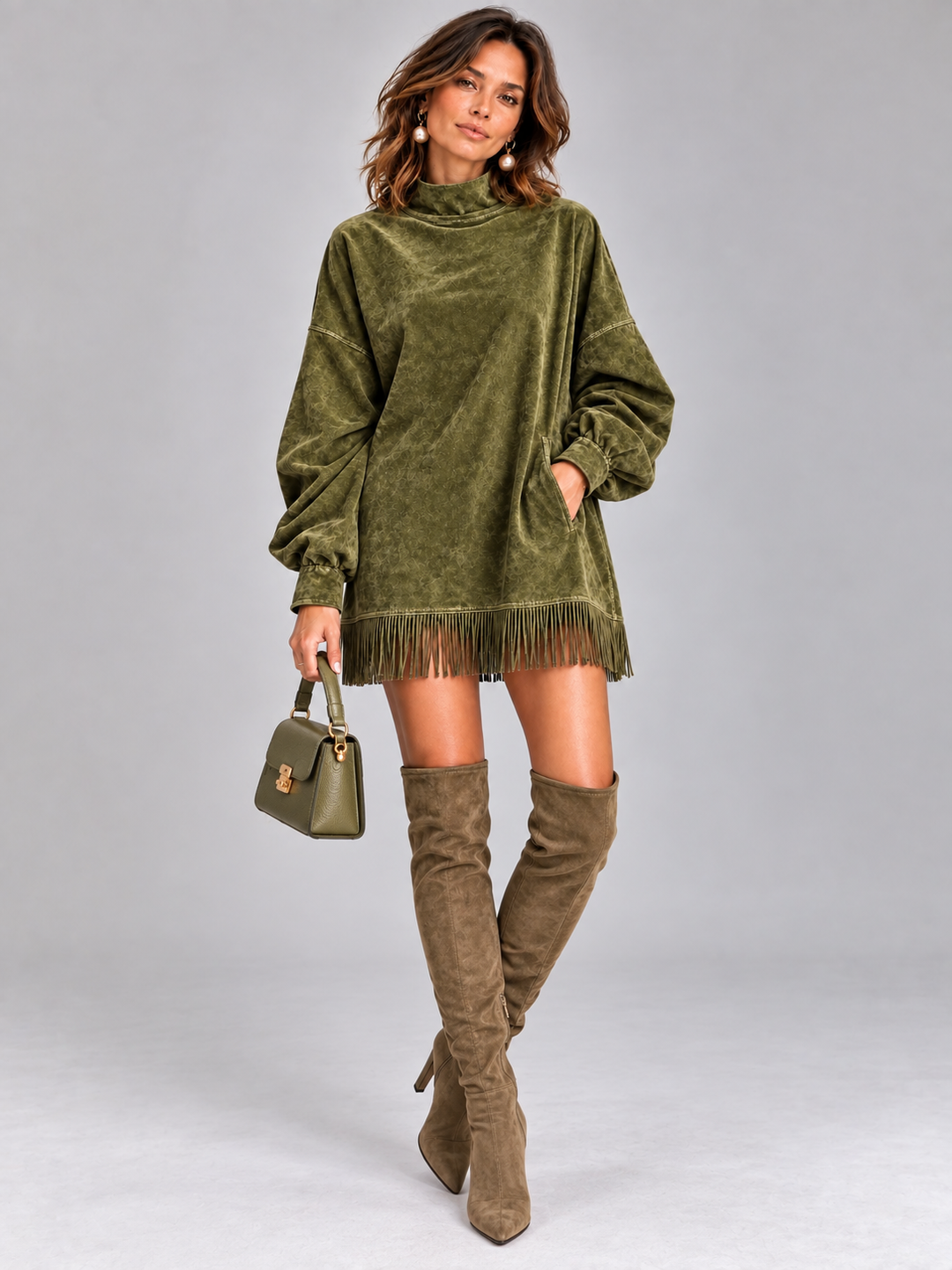 Eliza™ | Oversized High-Neck Jumper with Fringe Detail
