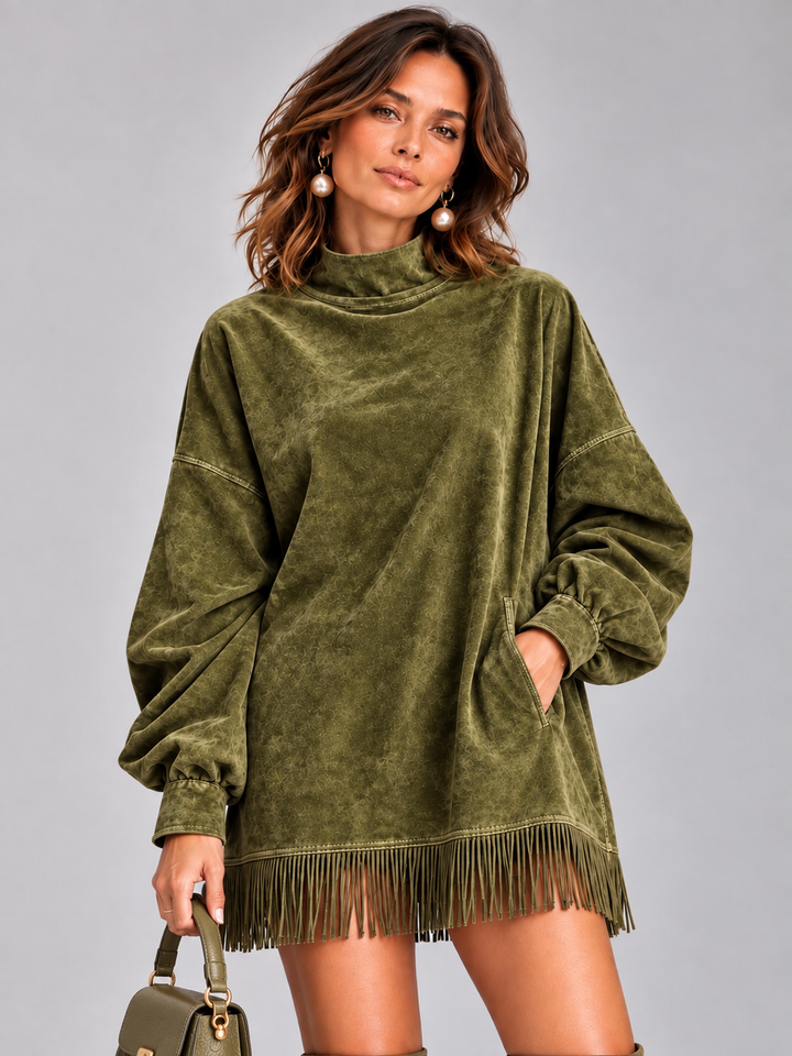 Eliza™ | Oversized High-Neck Jumper with Fringe Detail