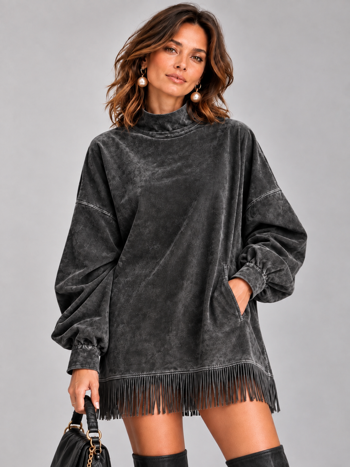 Eliza™ | Oversized High-Neck Jumper with Fringe