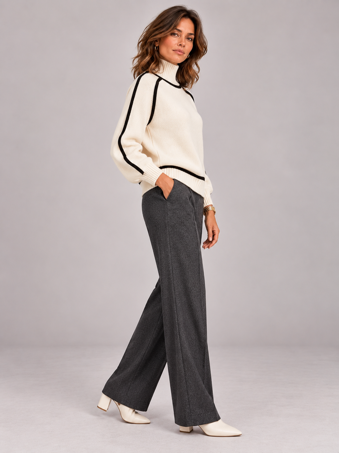 Eliza | Elegant Roll Neck Jumper with Contrast Details
