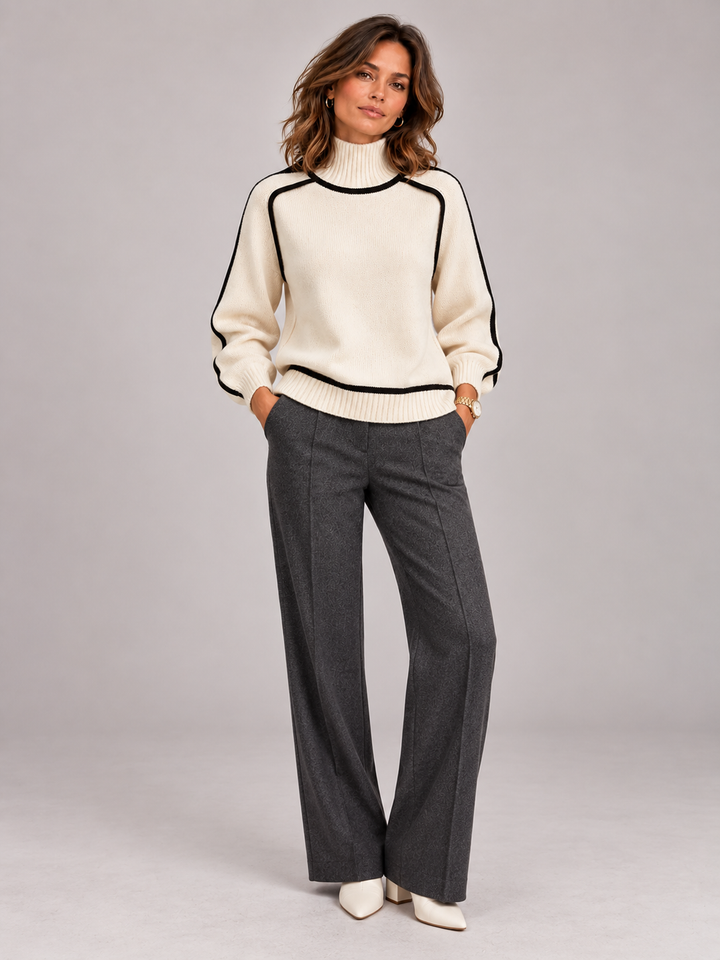 Eliza | Elegant Roll Neck Jumper with Contrast Details
