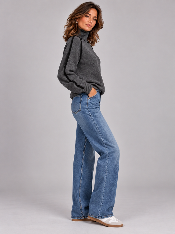 Eliza | Elegant Roll Neck Jumper with Contrast Details