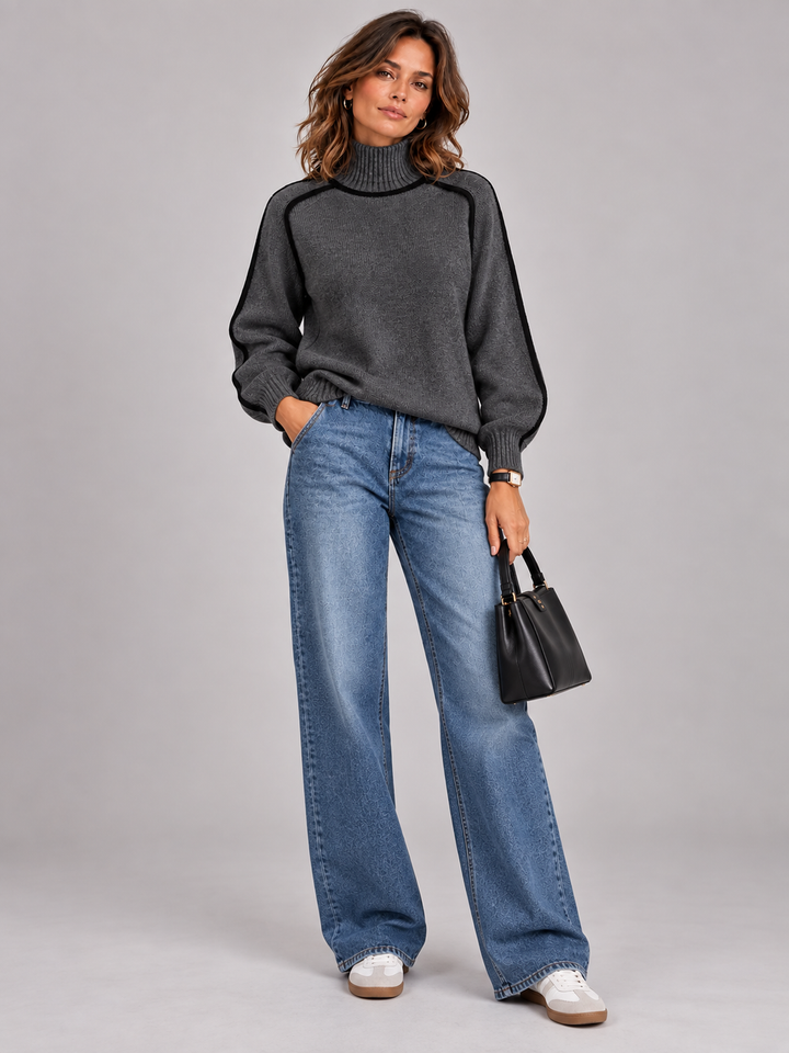 Eliza | Elegant Roll Neck Jumper with Contrast Details