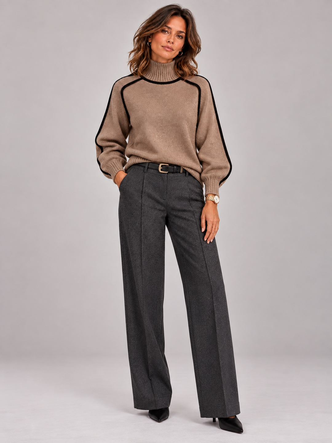Eliza | Elegant Roll Neck Jumper with Contrast Details