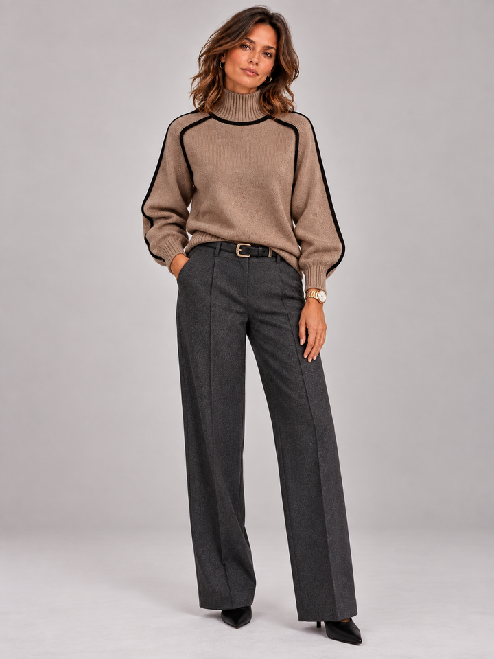 Eliza | Elegant Roll Neck Jumper with Contrast Details