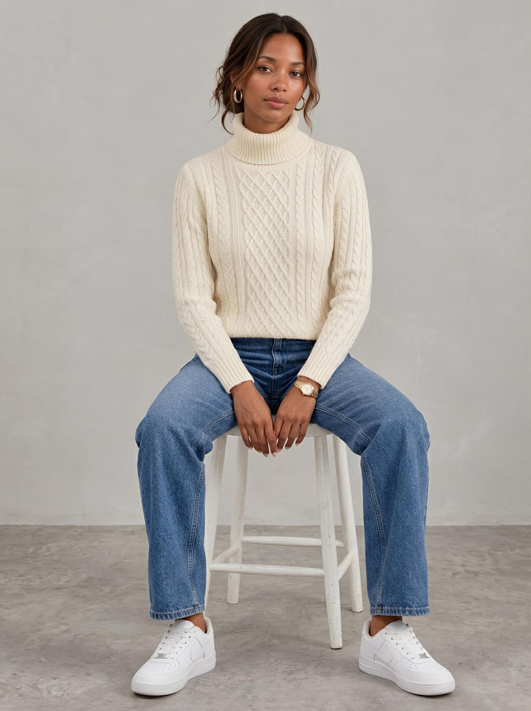Soft Knit Cable Roll Neck Jumper