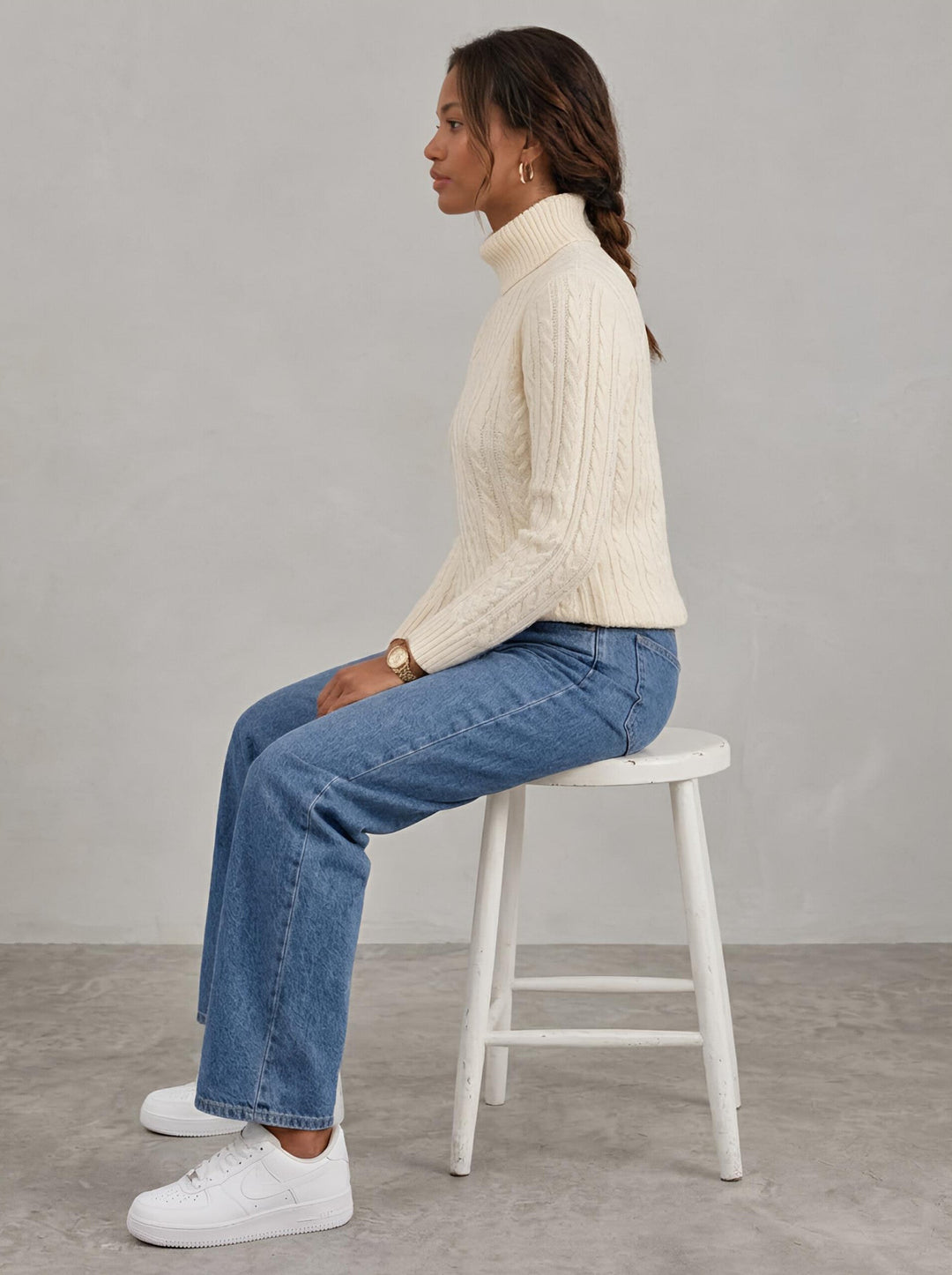 Soft Knit Cable Roll Neck Jumper