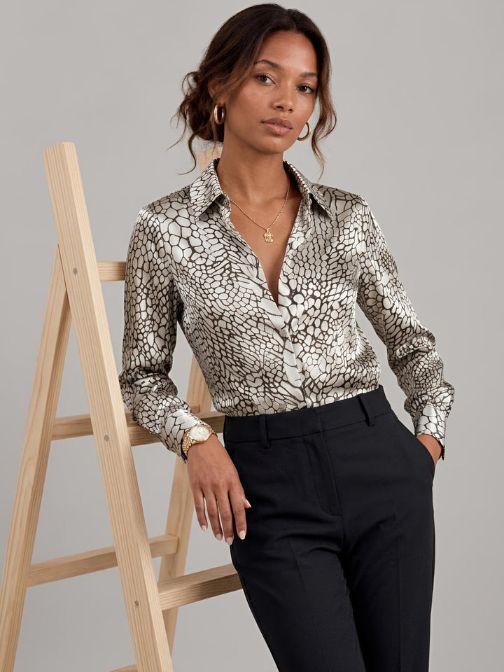 Satin-Effect Blouse with Artistic Print