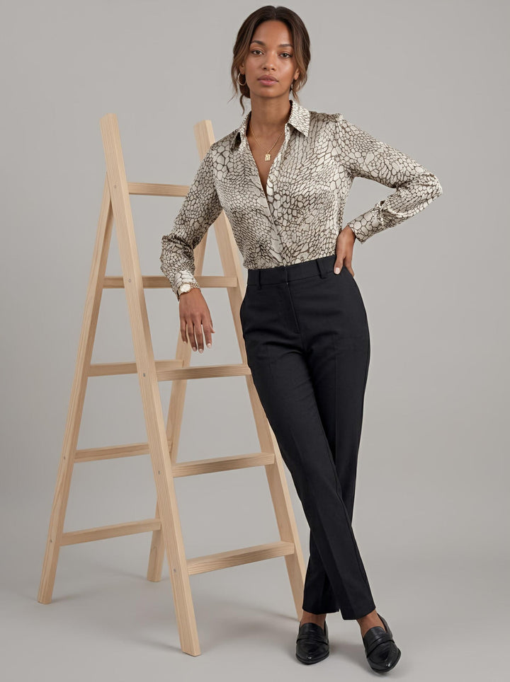 Satin-Effect Blouse with Artistic Print