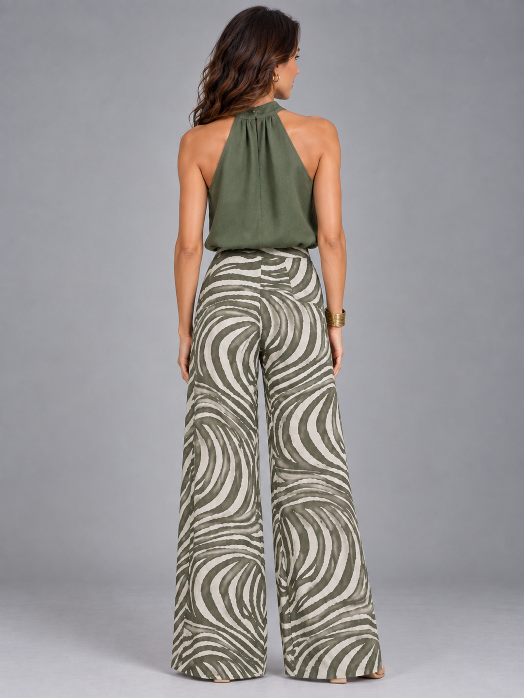 Camilla | Elegant Set with Printed Flowing Trousers and High-Neck Top