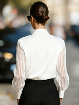 Black Spliced Satin Long-sleeved Loose-fitting Shirt