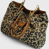 Alizee | Borsa shopping in tela con stampa leopardata