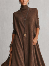 Camille | Robe longue effet daim à ourlet en dentelle