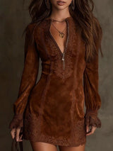 Robe courte en daim avec dentelle – féminine & sophistiquée