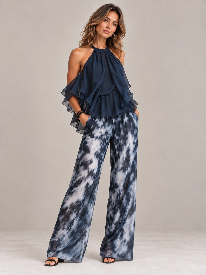 Eliza | Elegant Airy Co-ord Set with Flowing Top and Wide-Leg Trousers