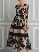 Juliette™ | Robe midi élégante à fleurs et détails transparents