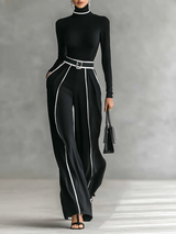 Ensemble 2 pièces à col montant et pantalon large ceinturé