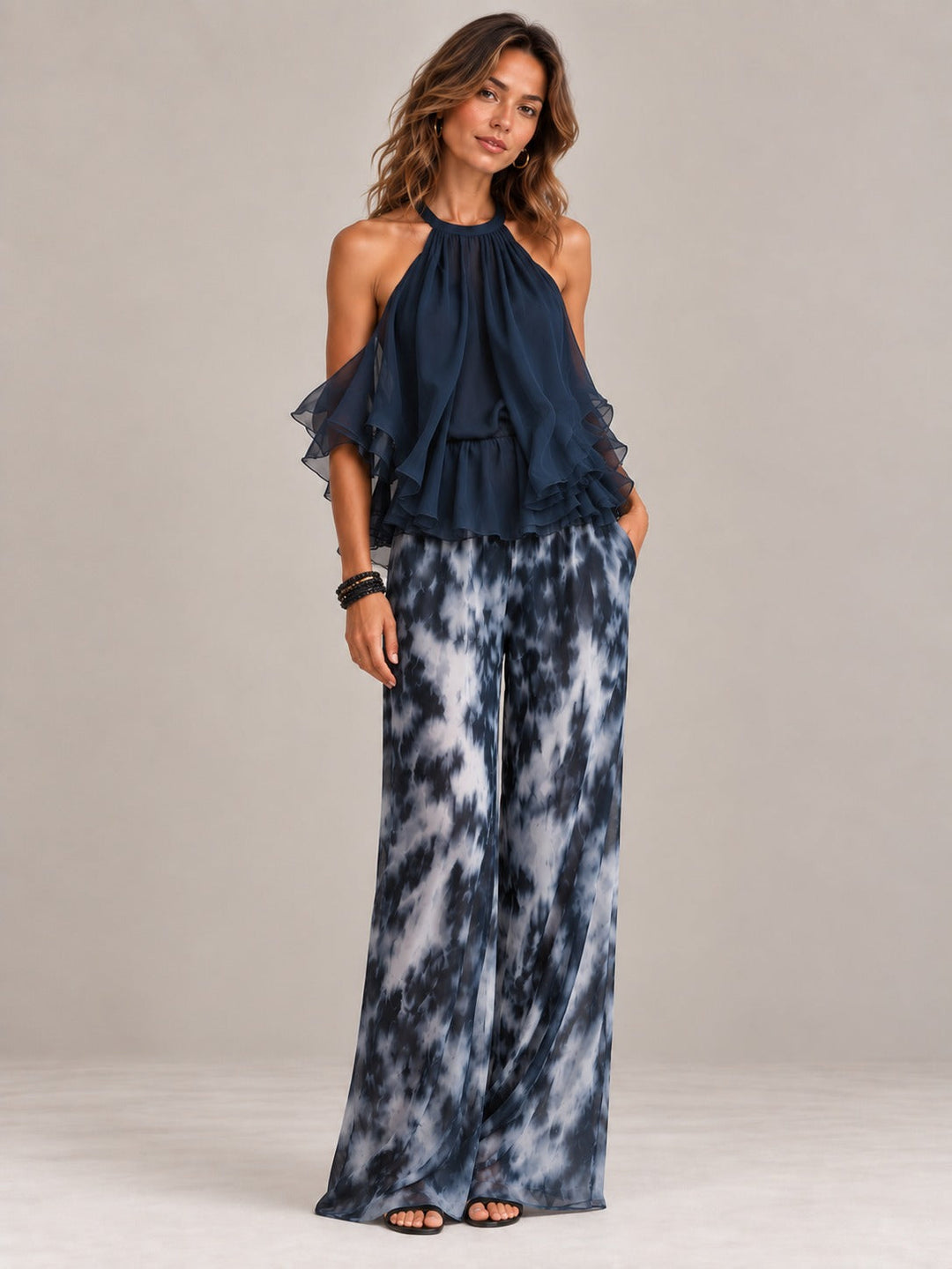 Eliza | Elegant Airy Co-ord Set with Flowing Top and Wide-Leg Trousers