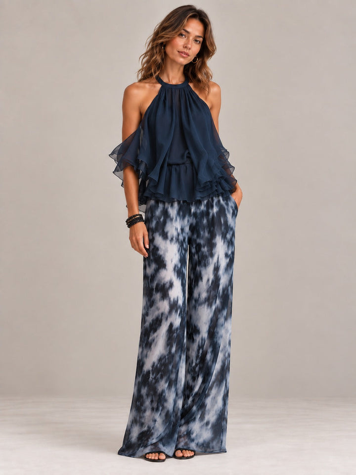 Eliza | Elegant Airy Co-ord Set with Flowing Top and Wide-Leg Trousers