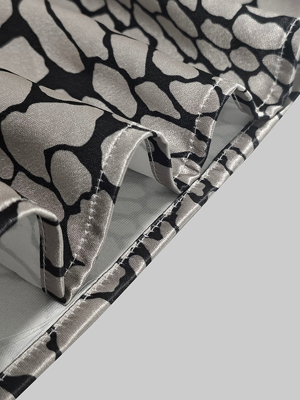 Satin-Effect Blouse with Artistic Print
