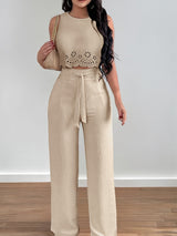 Léa | Ensemble élégant avec top détaillé et pantalon fluide taille haute