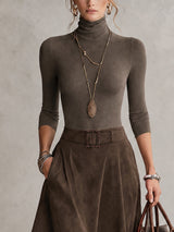 Amélie | Ensemble top col roulé et jupe asymétrique effet daim