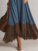 Camille | Robe longue effet daim à ourlet en dentelle