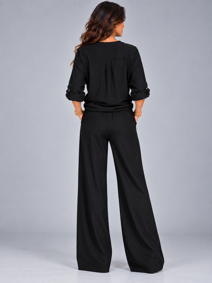 Leah | Cotton-Linen Set with Wide-Leg Trousers
