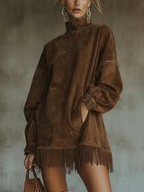 Robe oversize effet daim avec franges