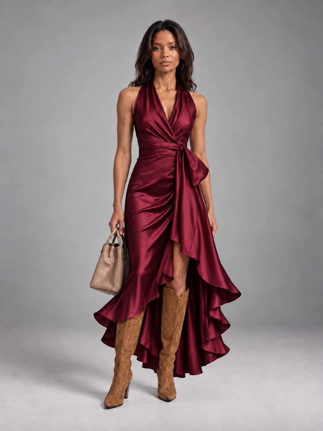 Satin Dress with Draped Waist