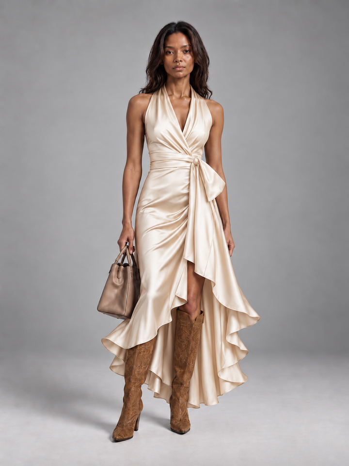 Satin Dress with Draped Waist