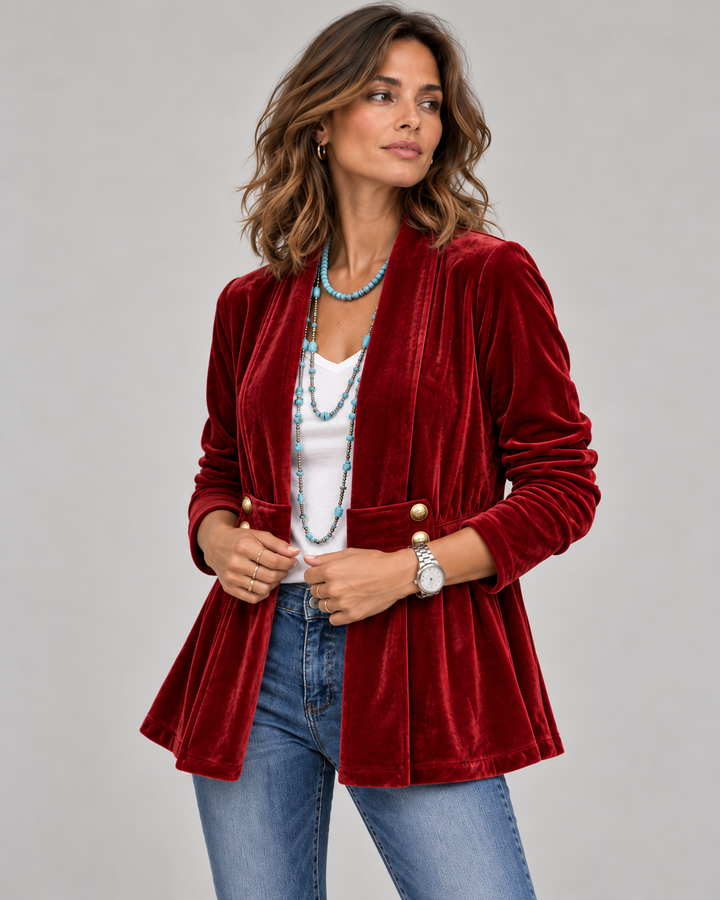 Amelia™ | Open-Front Long-Sleeve Jacket with Vintage Lapel Collar