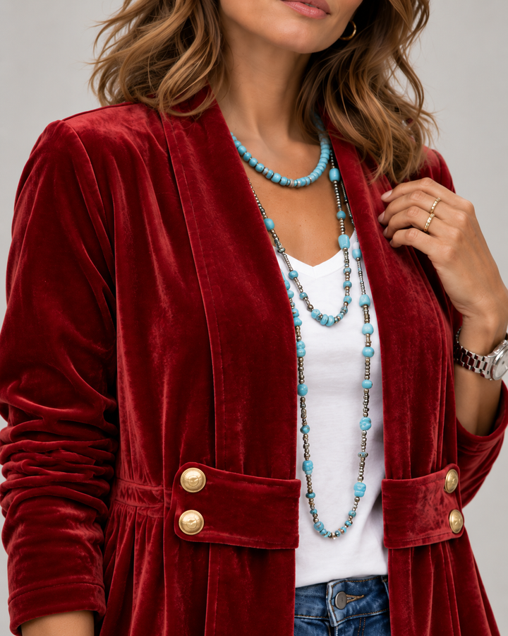 Amelia™ | Open-Front Long-Sleeve Jacket with Vintage Lapel Collar